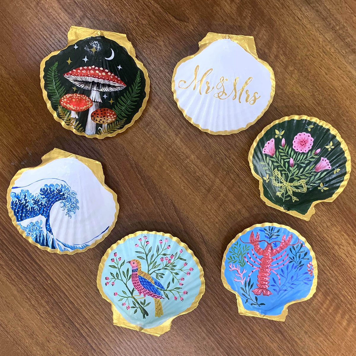 Hand painted Scallop Shell Painting